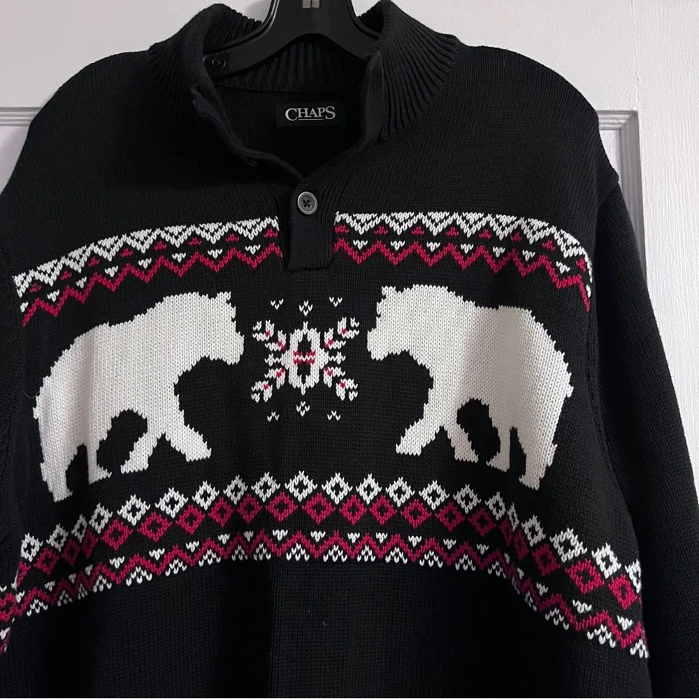 CHAPS Fairisle Polar Bear Mock Neck Sports Sweater XL - Picture 4 of 5